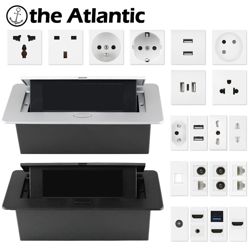 Enchufes Pop-Up de Bricolaje para Mesa de Escritorio con Salida Oculta EU FR AU US y USB HDMI RJ45 Tipo C TV Multifuncional en la Encimera
