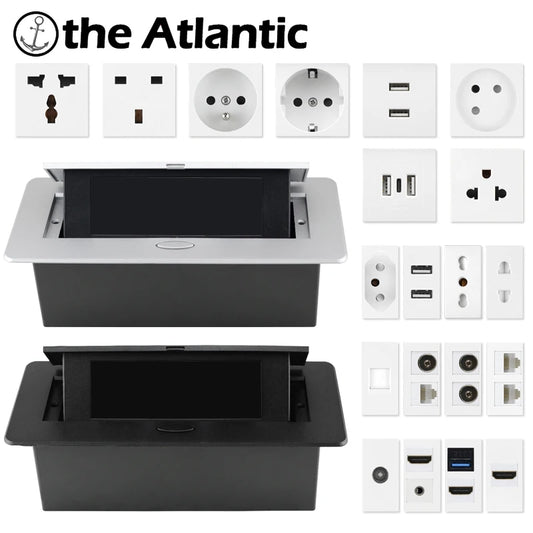 Enchufes Pop-Up de Bricolaje para Mesa de Escritorio con Salida Oculta EU FR AU US y USB HDMI RJ45 Tipo C TV Multifuncional en la Encimera