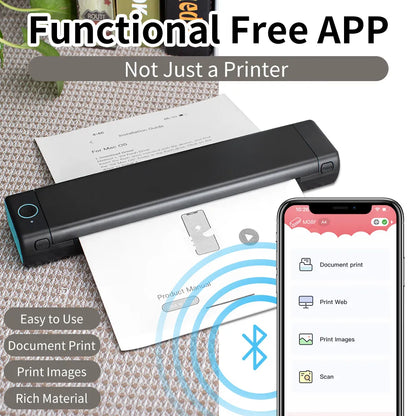 Impresora térmica portátil Phomemo M08F A4: impresión móvil inalámbrica de viajes para coche y oficina, compatible con papel térmico A4