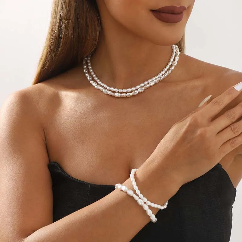 Collar Choker Vintage de Perlas Imitación Blancas para Mujeres - Elegante Cadena Corto Doble Capa de Joyería de Boda