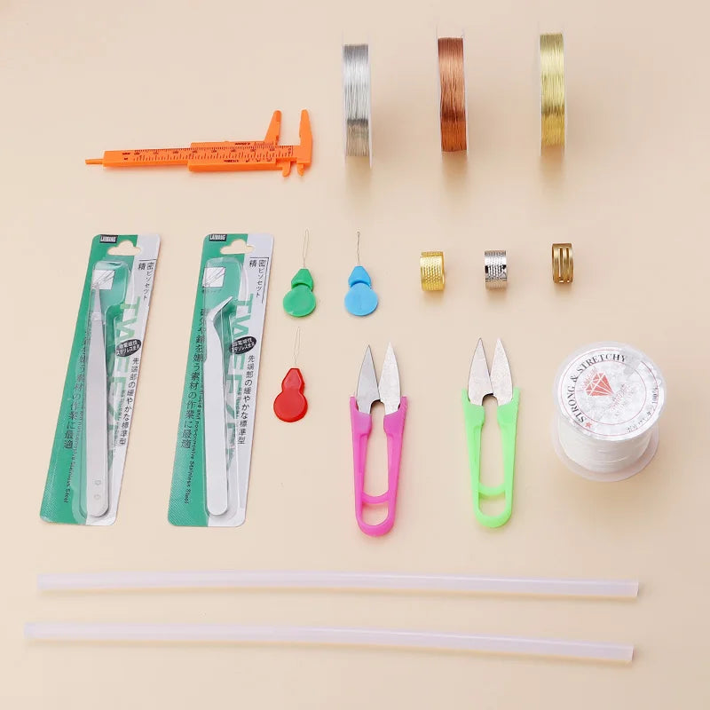 Herramienta de Bricolaje para Hacer Joyas - Kit Completo de Accesorios de Reparación con Alicates, Cuerdas Elásticas, Tijeras y Más