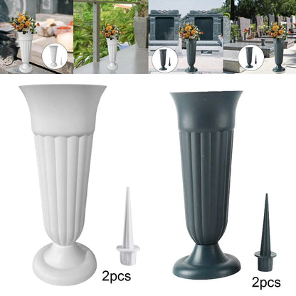 Jarrón Conmemorativo con Estaca y Base de Plástico para Exteriores - Decoración de Tumbas, Arreglo Floral, Paquete de 2