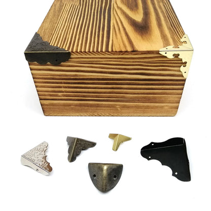 Decorativo de 12 Piezas con Protector de Esquinas de Latón Antiguo - Caja de Regalo de Vino en Madera con Tornillos y Clavos
