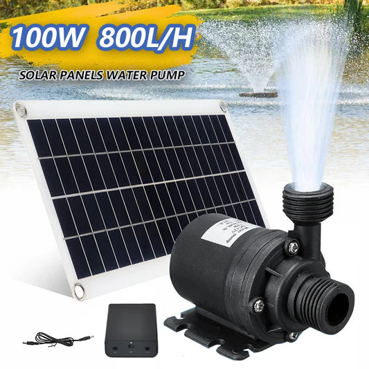 Set de Bomba de Agua Solar 100W 800L/H - Panel Solar Portátil y Ultra Silencioso para Estanques, Fuentes y Jardines