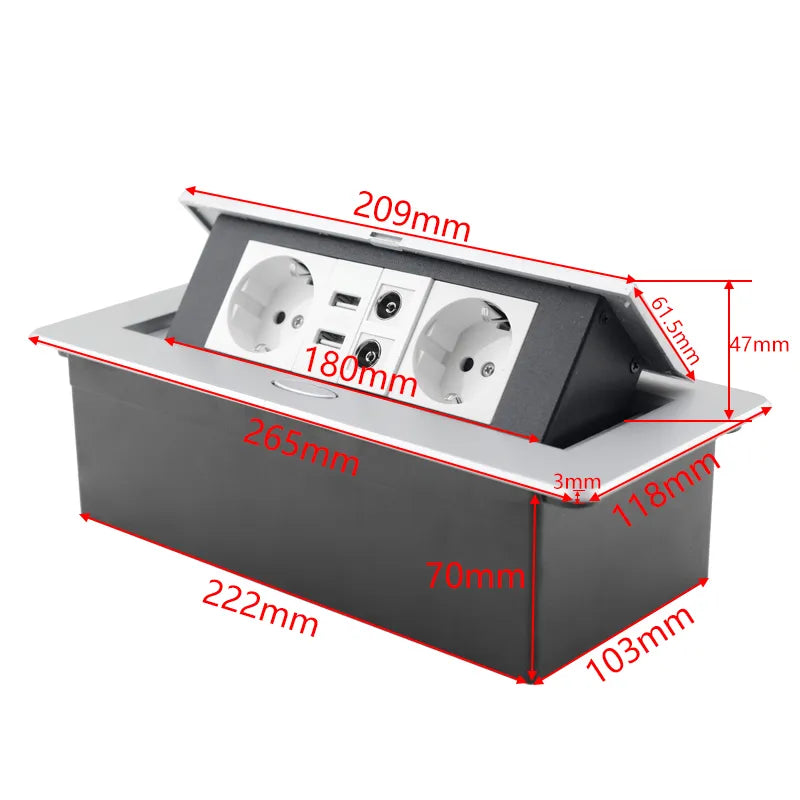 Enchufes Pop-Up de Bricolaje para Mesa de Escritorio con Salida Oculta EU FR AU US y USB HDMI RJ45 Tipo C TV Multifuncional en la Encimera