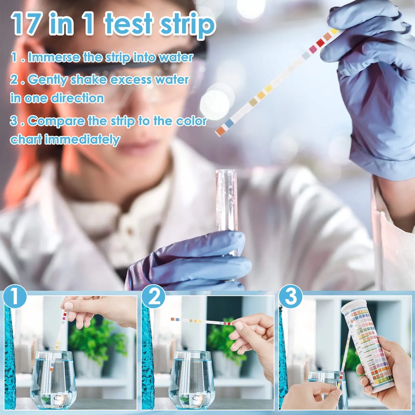 Tiras Reactivas para Acuarios, Kit de Prueba de Agua Dulce y Salada, Herramienta de Medición de pH y Carbonatos, 5-17 en 1, 100/125 Unidades