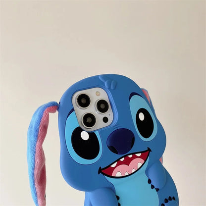 Funda de Silicona 3D de Cartoon Stitch para iPhone - Diseño Divertido con Orejas de Peluche