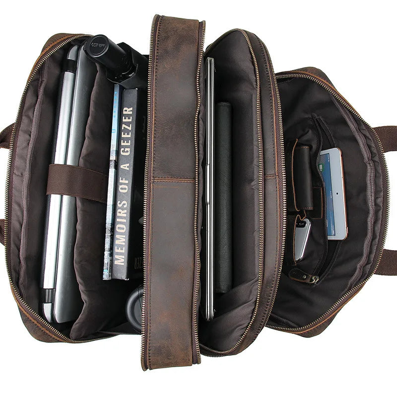 Mochila de Cuero Genuino para Laptop de 17.3 Pulgadas - Maletín de Negocios Retro para Hombre, Bolsa Grande de Viaje y Oficina