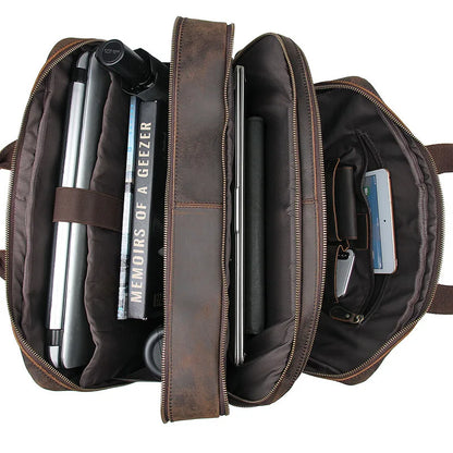 Mochila de Cuero Genuino para Laptop de 17.3 Pulgadas - Maletín de Negocios Retro para Hombre, Bolsa Grande de Viaje y Oficina