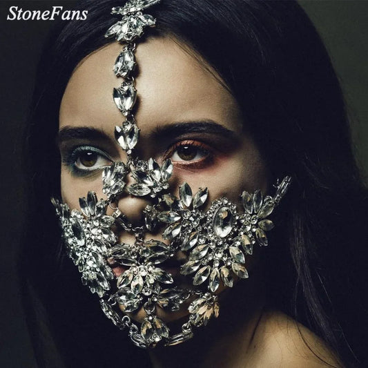 Máscara de Flores con Cristales y Diamantes de Imitación - Joyería de Lujo para Fiestas y Eventos | StoneFans Máscara Decorativa para Mujer