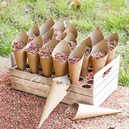 Soporte de Bandeja de Papel Kraft para Conos de Confeti en Bodas - Elegante Soporte para Conos de Papel en Bodas Rústicas y Decoración Floral