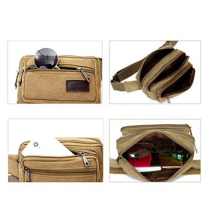 Bolso de Cintura Multifuncional de Lona para Hombre - Fanny Pack Deportivo, Duradero y de Alta Capacidad, Bolsa Portátil para Teléfono y Monedero