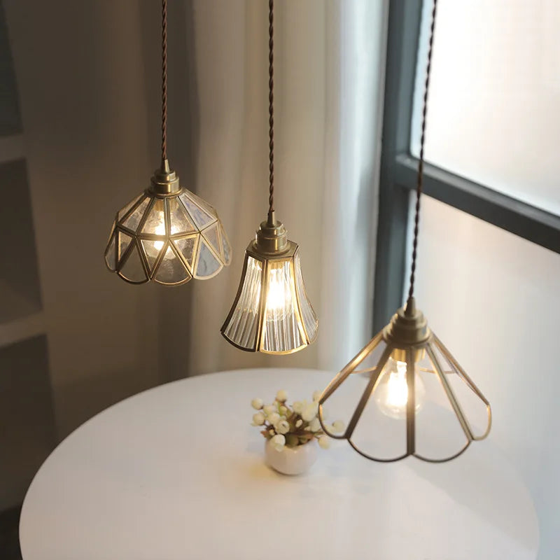 Lámparas Colgantes LED de Cristal Nórdico, Accesorios de Cobre para Dormitorio y Comedor, Iluminación Moderna