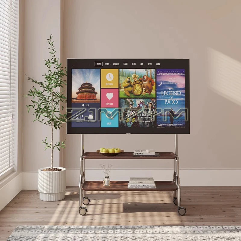 Soporte de suelo de TV de acero inoxidable para el hogar, sala de estar y dormitorio, extraíble, 40-80 pulgadas, con polea móvil de 360°