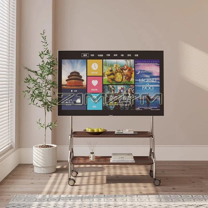 Soporte de suelo de TV de acero inoxidable para el hogar, sala de estar y dormitorio, extraíble, 40-80 pulgadas, con polea móvil de 360°