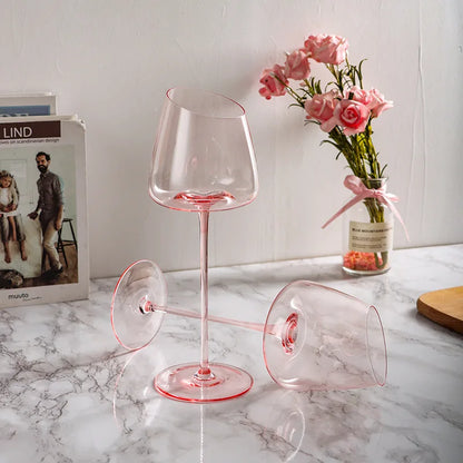 Juego de Copas de Vino Tinto de Flamenco Rosa Francés - Copas de Cristal con Boca Inclinada Creativa y Fondo Cóncavo, También para Champán Azul