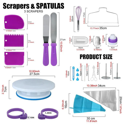 Kit de Herramientas de Decoración para Pasteles de 137 Piezas | Set con Base Giratoria, Boquillas y Bolsas para Repostería