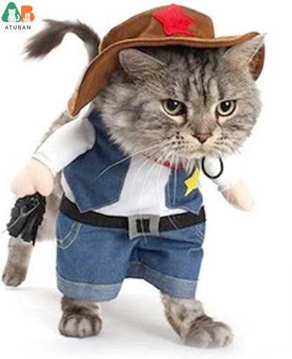 Disfraces de Halloween para mascotas, uniforme de vaquero del oeste con sombrero, traje de vaquero divertido para mascotas, ropa divertida para gatos y perros pequeños