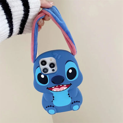 Funda de Silicona 3D de Cartoon Stitch para iPhone - Diseño Divertido con Orejas de Peluche