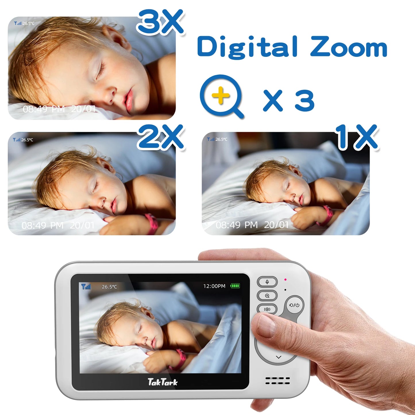 Monitor de Bebé con Cámara de 4.3 Pulgadas, Zoom Digital, Visión Nocturna Automática, Intercomunicador de Dos Vías, Seguridad para Niñera
