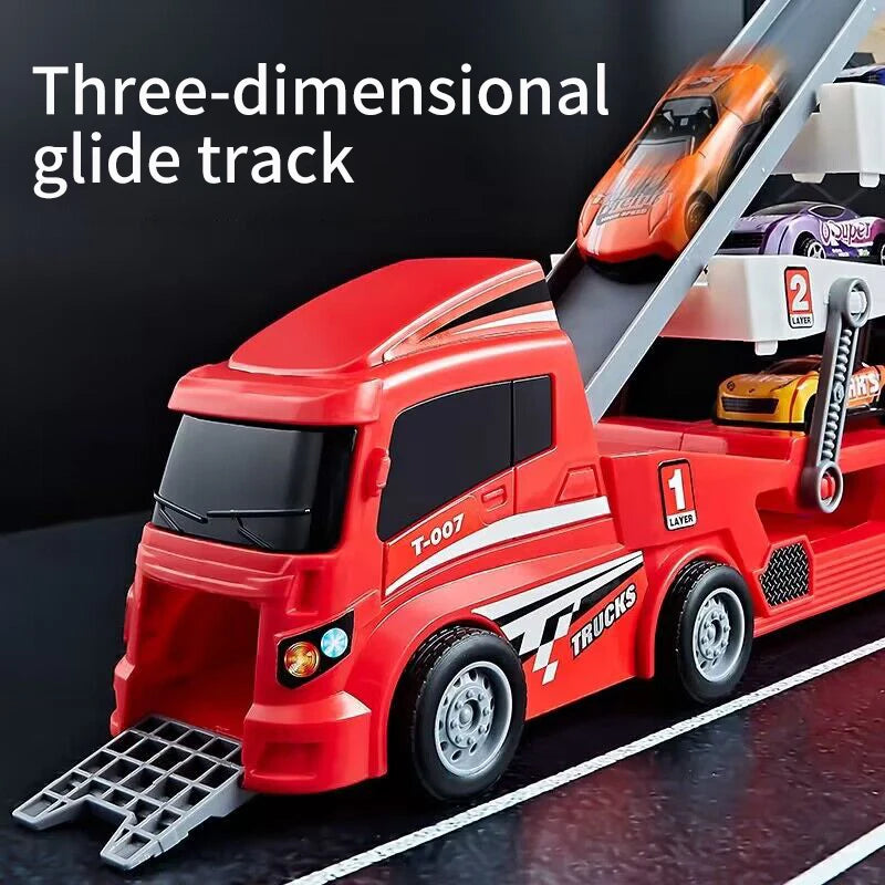 Camión Contenedor con Expulsor y 6 Coches de Aleación - Juguete de Ingeniería para Niños - Coche de Retroceso Regalo de Navidad y Acción de Gracias