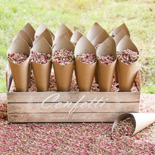 Soporte de Bandeja de Papel Kraft para Conos de Confeti en Bodas - Elegante Soporte para Conos de Papel en Bodas Rústicas y Decoración Floral