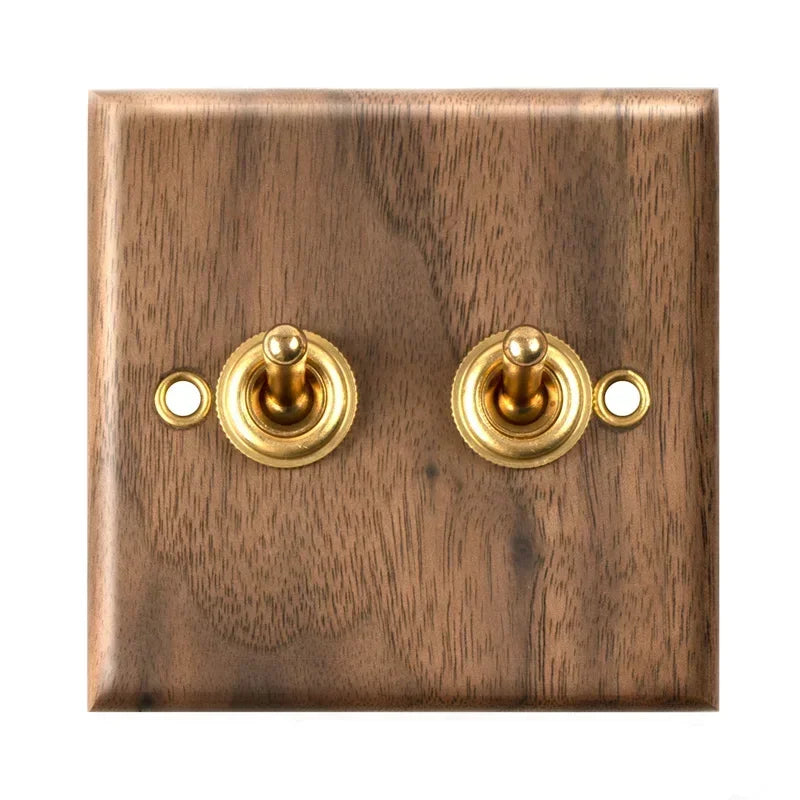Interruptor de Palanca Retro de Madera de Nogal y Latón – Panel de 2 Vías, Personalidad Vintage para el Hogar