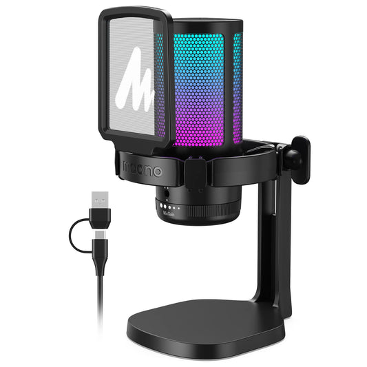 Maono DGM20 Micrófono Gaming USB | Micrófono Condensador RGB con Software de Reducción de Ruido, Control de Ganancia y Silencio de Un Clic
