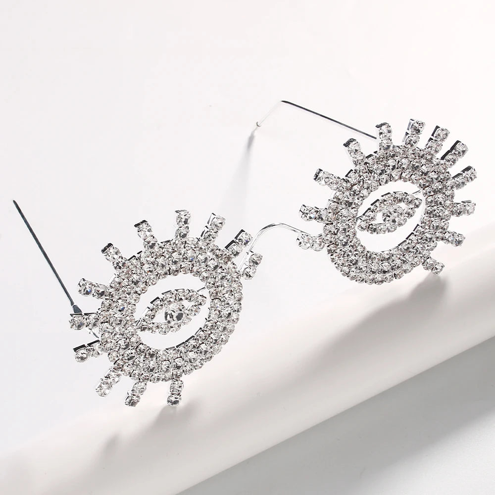 Gafas Redondas contra el Mal de Ojo para Mujer – Montura con Diamantes de Imitación, Estilo Bling para Club, Halloween y Regalos de Fiesta