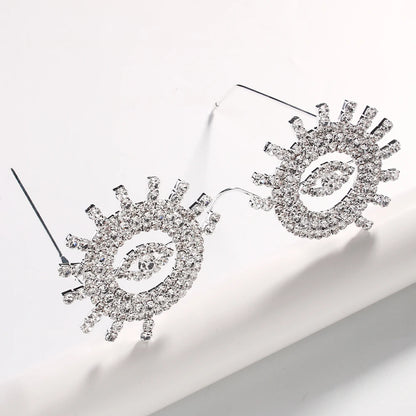 Gafas Redondas contra el Mal de Ojo para Mujer – Montura con Diamantes de Imitación, Estilo Bling para Club, Halloween y Regalos de Fiesta