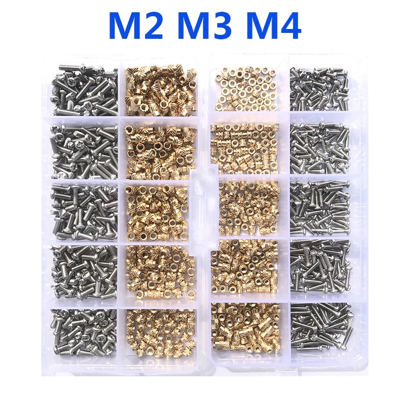 Kit de Tuercas y Tornillos de Latón - 260-500 pcs M2 M3 M4, Tuercas de Inserción de Fusión en Caliente para Impresoras 3D