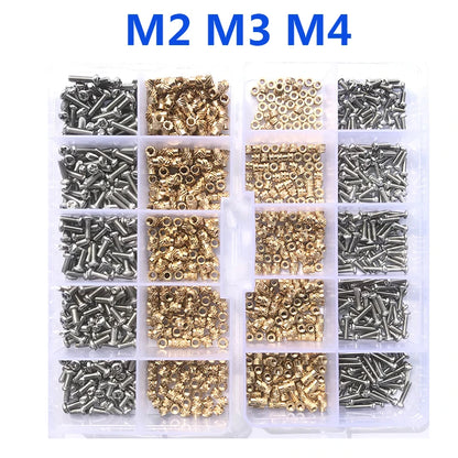 Kit de Tuercas y Tornillos de Latón - 260-500 pcs M2 M3 M4, Tuercas de Inserción de Fusión en Caliente para Impresoras 3D
