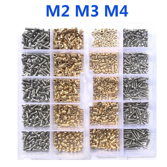 Kit de Tuercas y Tornillos de Latón - 260-500 pcs M2 M3 M4, Tuercas de Inserción de Fusión en Caliente para Impresoras 3D