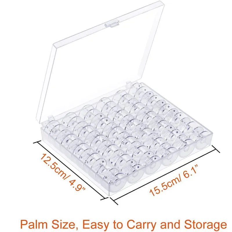 Conjunto de 25 Canillas de Plástico para Máquina de Coser: Bobinas Transparentes y Estuche de Almacenamiento para Accesorios de Costura