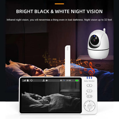 Monitor para Bebés 2 Pcs Cámara IP PTZ Inalámbrica Interior con Pantalla de 5 Pulgadas, Vigilancia de Video, Termómetro, Canciones de Cuna