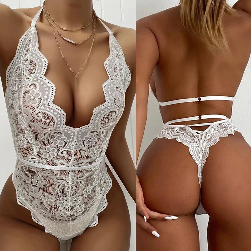 Bodysuit Sexy de Encaje para Mujer, Lencería Erótica de Una Pieza, Babydoll para Noche de Bodas