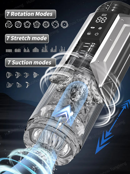 Copa Masturbadora Telescópica Automática para Hombres | Juguete Sexual Masculino con 7 Modos de Vibración, Succión, Rotación y Empuje