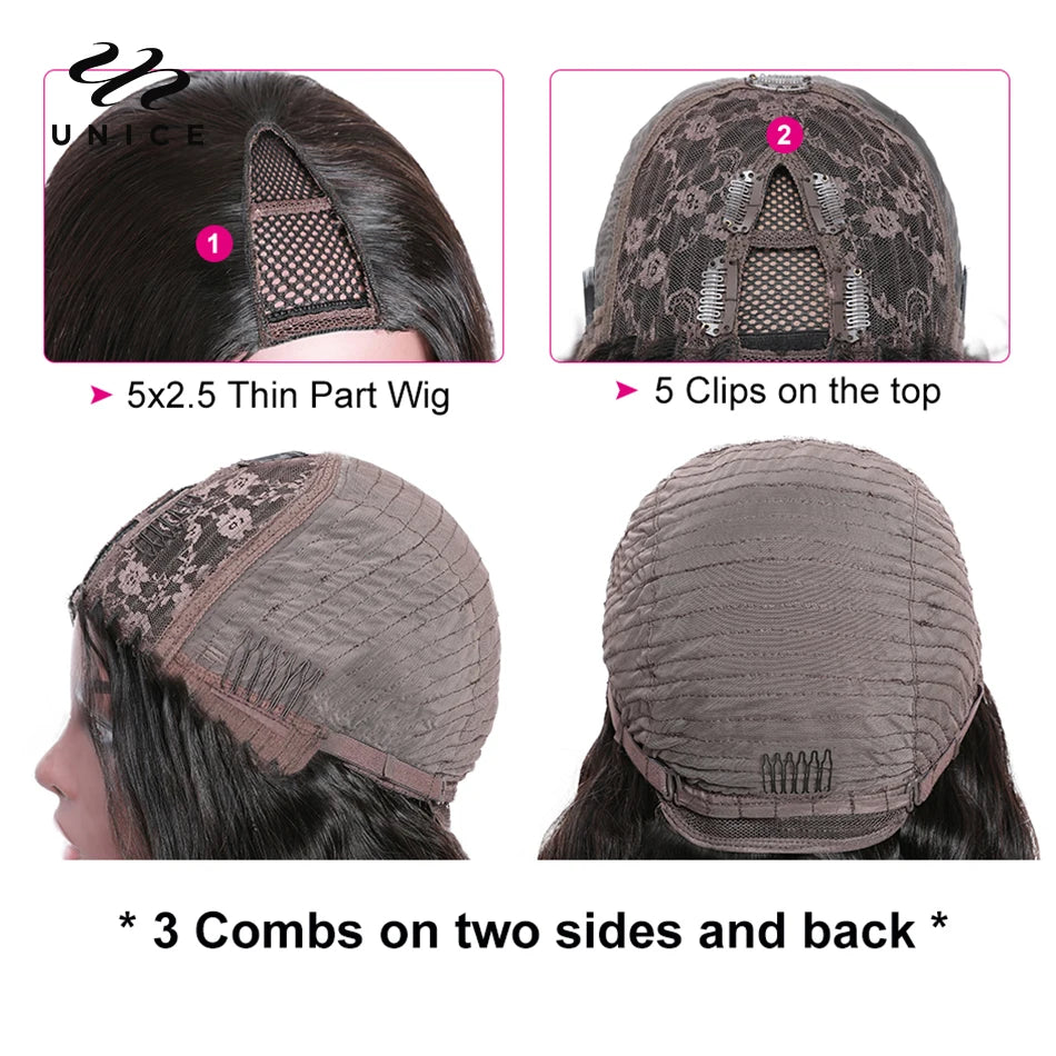 Peluca Yaki Recta en Forma de V, Cabello 100% Humano, Parte en U Mejorada, Sin Coser, Clip, Media Peluca