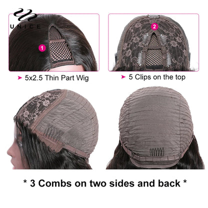 Peluca Yaki Recta en Forma de V, Cabello 100% Humano, Parte en U Mejorada, Sin Coser, Clip, Media Peluca