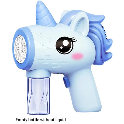 Pistola Eléctrica de Burbujas Unicornio 2024 para Niños - Máquina Automática con Luz, Juguete de Fiesta al Aire Libre