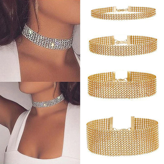 Collar Choker Estilo Europeo para Mujer - Moda Punk Hip Hop con Incrustaciones de Diamantes de Imitación