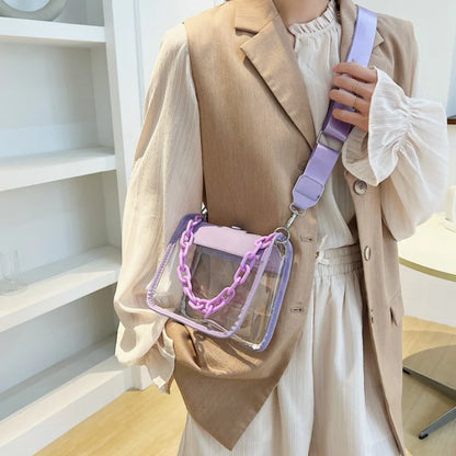 Bolso Transparente Cruzado para Mujer, PVC Claro, con Cadena de Hombro Ajustable, Pequeño Satchel Moderno y Chic