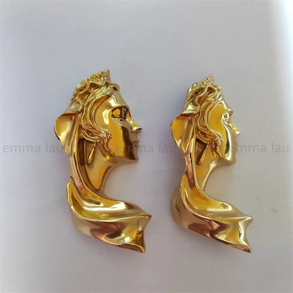 Manija de armario de cara de arte dorado brillante, perilla de cajón de latón macizo, manijas de puerta de armario, decoración de muebles
