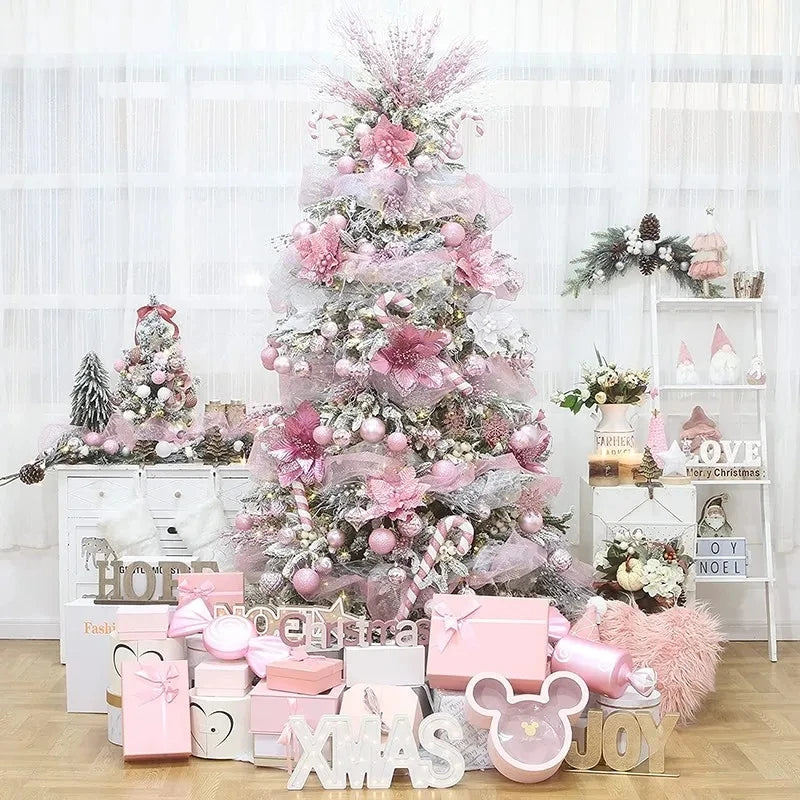 Juego de Flores Navideñas Artificiales con Brillo (10/5/1 piezas) - Decoración de Árbol de Navidad y Adornos Festivos 14.5 cm