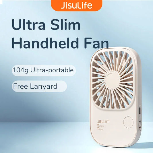 Ventilador Portátil JISULIFE Mini Handheld con Soporte - Diseño Ultra Delgado, Recargable por USB, Ideal para Maquillaje de Pestañas