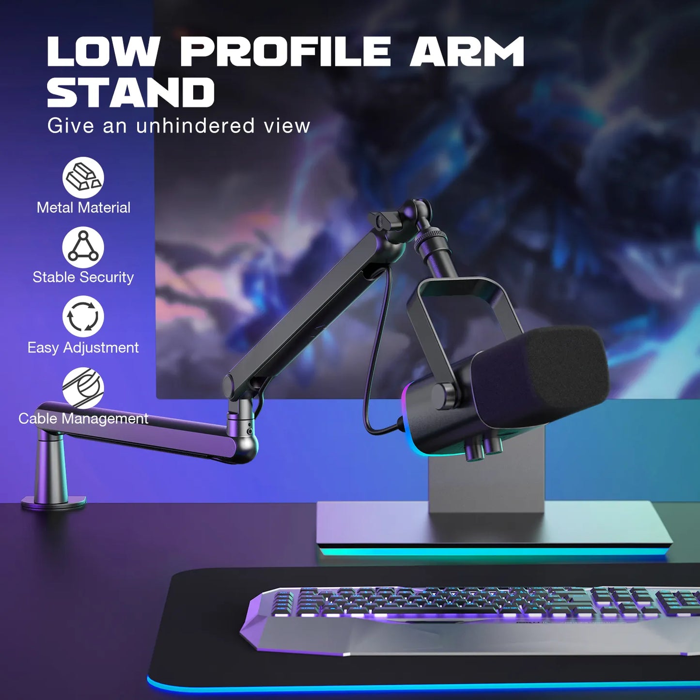 Soporte de Micrófono Ajustable de Bajo Perfil FIFINE con Gestión de Cables/Montaje en Escritorio, Brazo de Suspensión para K688 Ampligame AM8-BM88