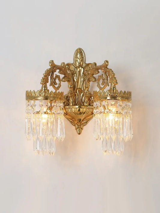 Lámpara de Pared de Cristal de Cobre de Lujo para Sala de Estar, Dormitorio, Loft, Interior del Hogar, Doble Cabeza, Candelabro de Pared de Estilo Retro Vintage Dorado