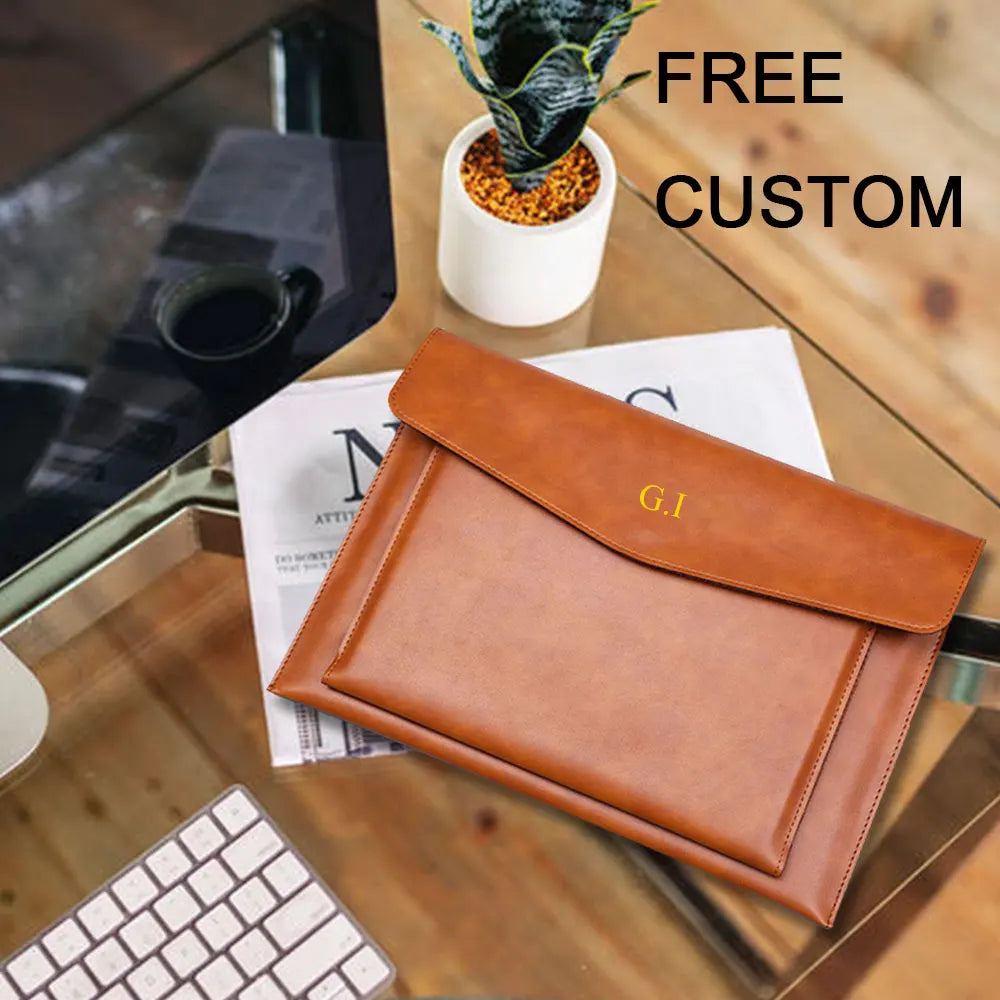 Cartera de Cuero Personalizada con Letras – Folder de Archivos A4 para Negocios con Cierre Magnético y Estuche para Laptop