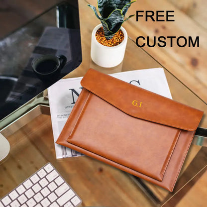 Cartera de Cuero Personalizada con Letras – Folder de Archivos A4 para Negocios con Cierre Magnético y Estuche para Laptop