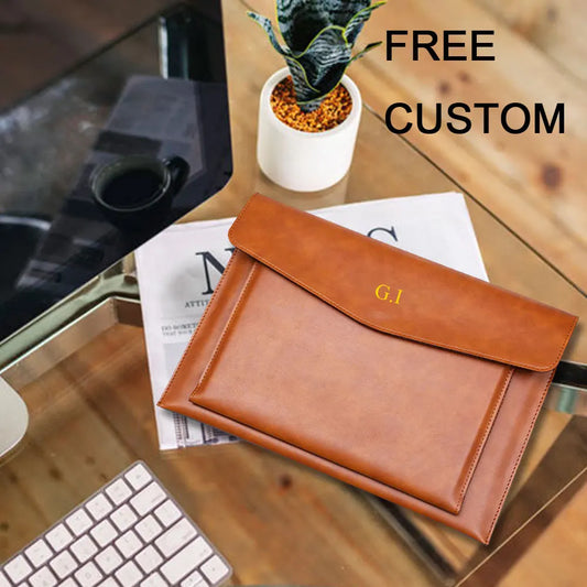 Cartera de Cuero Personalizada con Letras – Folder de Archivos A4 para Negocios con Cierre Magnético y Estuche para Laptop